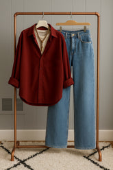 Maroon button down shirt with jeans
